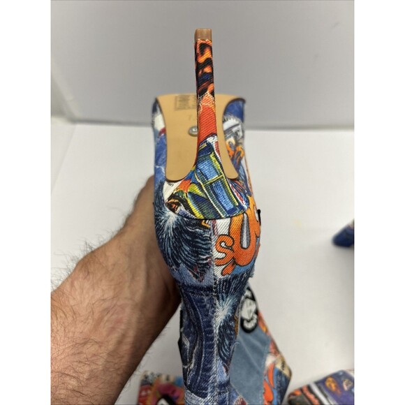 Azalea Wang Knee Hi Boots Patchwork Western Denim Style Slip On Size 7.5 NEW - Picture 10 of 14